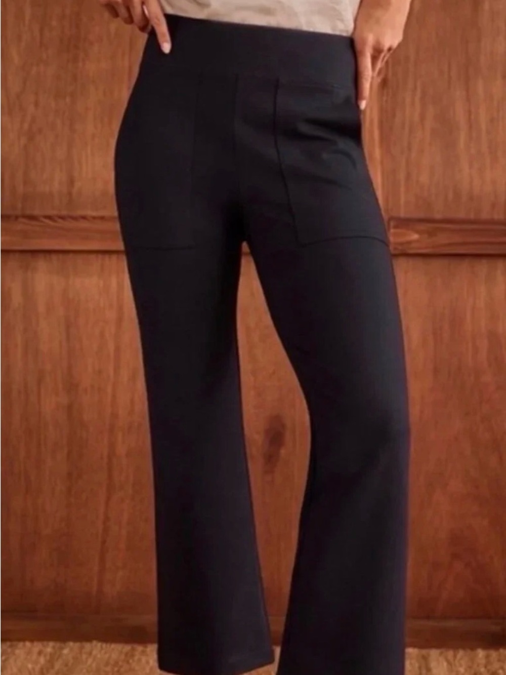 CAbi Cheeky Pants | Dark Blue Cropped Wide-Leg Pull-On Pants with Front Pockets